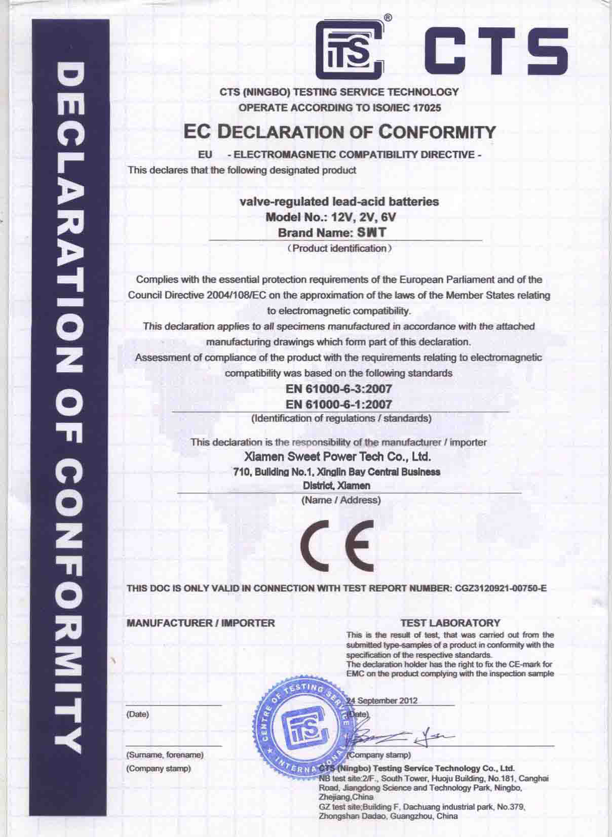 Certificación CE de batería